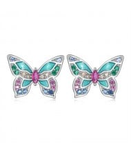 Fine Jewelry Mini Ear Studs Colorful Cubic Zirconia Butterfly Women Wholesale 925 Sterling Silver Earrings