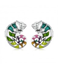 Fine Jewelry Animal Element Colorful Oil-spot Glaze Chameleon Women Wholesale 925 Sterling Silver Earrings