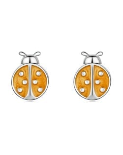 Fine Jewelry Animal Element Orange Ladybug Mini Ear Studs Women Wholesale 925 Sterling Silver Earrings