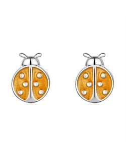 Fine Jewelry Animal Element Orange Ladybug Mini Ear Studs Women Wholesale 925 Sterling Silver Earrings
