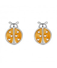 Fine Jewelry Animal Element Orange Ladybug Mini Ear Studs Women Wholesale 925 Sterling Silver Earrings