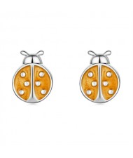 Fine Jewelry Animal Element Orange Ladybug Mini Ear Studs Women Wholesale 925 Sterling Silver Earrings