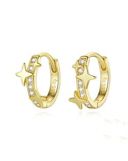 Fashion Fine Jewelry Shiny Stars Ear Clips Women Wholesale 925 Sterling Silver Earrings - Golden