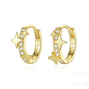 Fashion Fine Jewelry Shiny Stars Ear Clips Women Wholesale 925 Sterling Silver Earrings - Golden