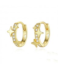 Fashion Fine Jewelry Shiny Stars Ear Clips Women Wholesale 925 Sterling Silver Earrings - Golden