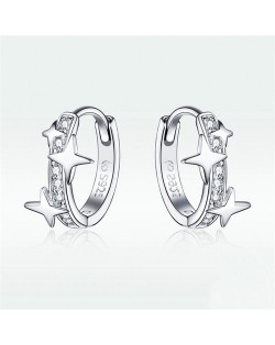 Fashion Fine Jewelry Shiny Stars Ear Clips Women Wholesale 925 Sterling Silver Earrings