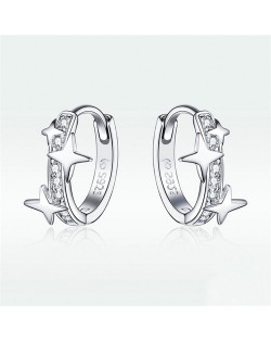 Fashion Fine Jewelry Shiny Stars Ear Clips Women Wholesale 925 Sterling Silver Earrings