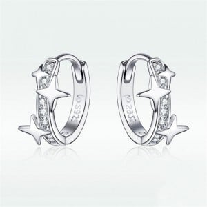 Fashion Fine Jewelry Shiny Stars Ear Clips Women Wholesale 925 Sterling Silver Earrings
