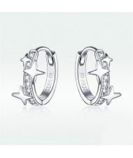 Fashion Fine Jewelry Shiny Stars Ear Clips Women Wholesale 925 Sterling Silver Earrings