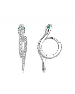 Punk Style Fine Jewelry Full Cubic Zirconia Snake Ear Clips Women Wholesale 925 Sterling Silver Earrings