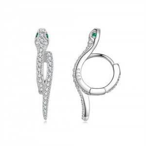 Punk Style Fine Jewelry Full Cubic Zirconia Snake Ear Clips Women Wholesale 925 Sterling Silver Earrings
