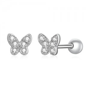 Fine Jewelry Cubic Zirconia Mini Butterfly Ear Clips Women Wholesale 925 Sterling Silver Earrings