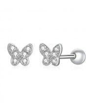 Fine Jewelry Cubic Zirconia Mini Butterfly Ear Clips Women Wholesale 925 Sterling Silver Earrings