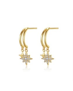 Fine Jewelry Bling Cubic Zirconia Hexagram Dangle Women Wholesale 925 Sterling Silver Earrings