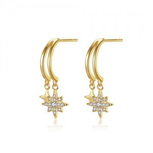 Fine Jewelry Bling Cubic Zirconia Hexagram Dangle Women Wholesale 925 Sterling Silver Earrings