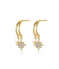 Fine Jewelry Bling Cubic Zirconia Hexagram Dangle Women Wholesale 925 Sterling Silver Earrings