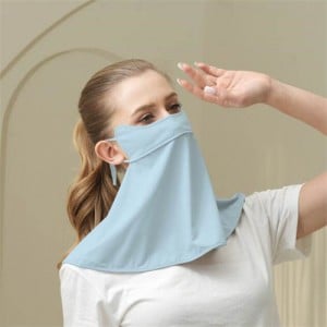 Ice Silk Texture Breathable Anti-UV Facial Sun Protection Semi-shade Face Mask - Light Blue