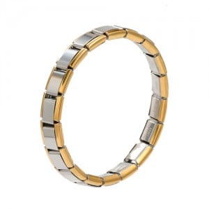 Popular Italy Elastic Watchband Design Wholesale Men's Stainless Steel Modular Bracelet - Silver with Golden