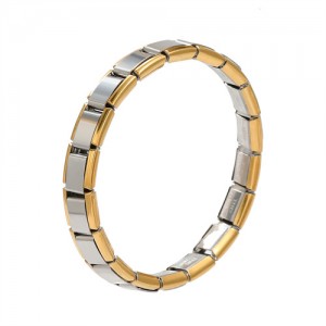 Popular Italy Elastic Watchband Design Wholesale Men's Stainless Steel Modular Bracelet - Silver with Golden