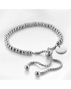Fashion Beaded Chain Adjustable Design Wholesale Women Stainless Steel Bracelet - Silver