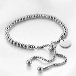 Fashion Beaded Chain Adjustable Design Wholesale Women Stainless Steel Bracelet - Silver