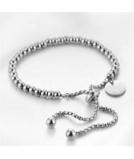 Fashion Beaded Chain Adjustable Design Wholesale Women Stainless Steel Bracelet - Silver