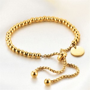 Fashion Beaded Chain Adjustable Design Wholesale Women Stainless Steel Bracelet - Golden