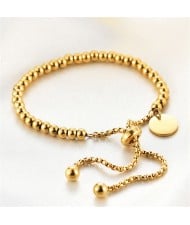 Fashion Beaded Chain Adjustable Design Wholesale Women Stainless Steel Bracelet - Golden