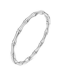U.S. Popular Round Bamboo Design Wholesale Women Stainless Steel Bangle - Silver