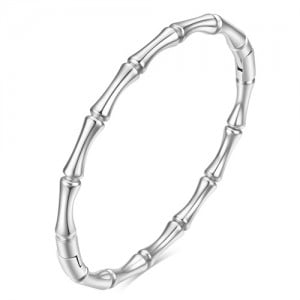 U.S. Popular Round Bamboo Design Wholesale Women Stainless Steel Bangle - Silver