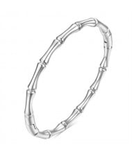 U.S. Popular Round Bamboo Design Wholesale Women Stainless Steel Bangle - Silver