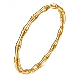 U.S. Popular Round Bamboo Design Wholesale Women Stainless Steel Bangle - Golden