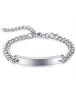 Simple Design Polishing Thick Chain Wholesale Men Stainless Steel Bracelet - Silver