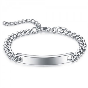 Simple Design Polishing Thick Chain Wholesale Men Stainless Steel Bracelet - Silver