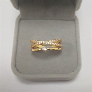 Bling Rhinestone Cross Design Fashion Wholesale Women Romantic Alloy Wedding Ring - Golden