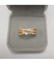 Bling Rhinestone Cross Design Fashion Wholesale Women Romantic Alloy Wedding Ring - Golden