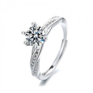 Shiny Full Rhinestone Six Claw Classic Design Fashion Wholesale Women Wedding Ring