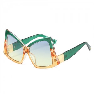 Irregular Big Frame Unique Design Wholesale Fashion Women Sunglasses - Green with Yellow