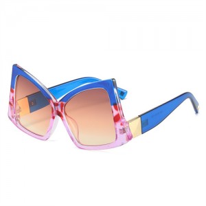 Irregular Big Frame Unique Design Wholesale Fashion Women Sunglasses - Blue with Pink