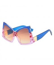 Irregular Big Frame Unique Design Wholesale Fashion Women Sunglasses - Blue with Pink