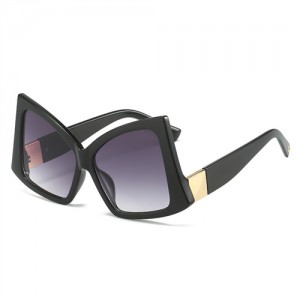 Irregular Big Frame Unique Design Wholesale Fashion Women Sunglasses - Black