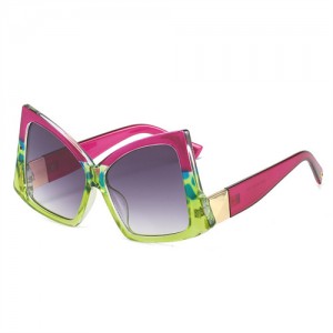 Irregular Big Frame Unique Design Wholesale Fashion Women Sunglasses - Rose with Green