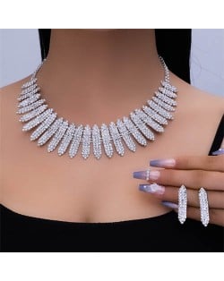 Glistening Rhinestone Bars Combo Wholesale Statement Necklace and Earrings 2pcs Wholesale Jewelry Set