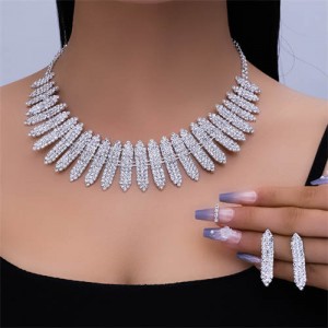 Glistening Rhinestone Bars Combo Wholesale Statement Necklace and Earrings 2pcs Wholesale Jewelry Set