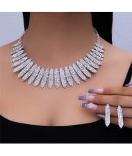 Glistening Rhinestone Bars Combo Wholesale Statement Necklace and Earrings 2pcs Wholesale Jewelry Set