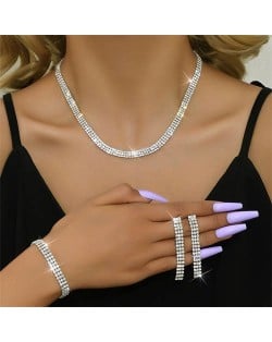Bling Minimalist Fashion Rhinestone Necklace Bracelet and Earrings 3pcs Wholesale Jewelry Set