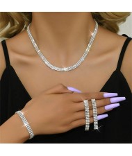 Bling Minimalist Fashion Rhinestone Necklace Bracelet and Earrings 3pcs Wholesale Jewelry Set