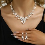 Bling Leaves Pearl Fashion Rhinestone Necklace and Earrings 2pcs Wholesale Jewelry Set