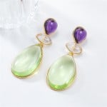 Purple with Green Resin Water Drop Design Fashion Wholesale Women Dangle Earrings
