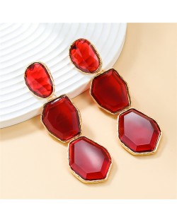 Bohemian Style Irregular Geometry Resin Fashion Wholesale Women Dangle Earrings - Red